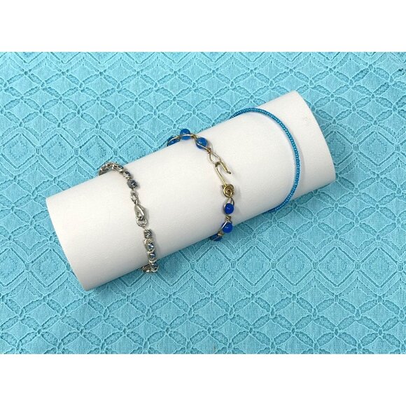 3‎ Vintage 1990s Handcrafted Blue Beaded & Wire Wrapped Bracelets - Picture 2 of 6